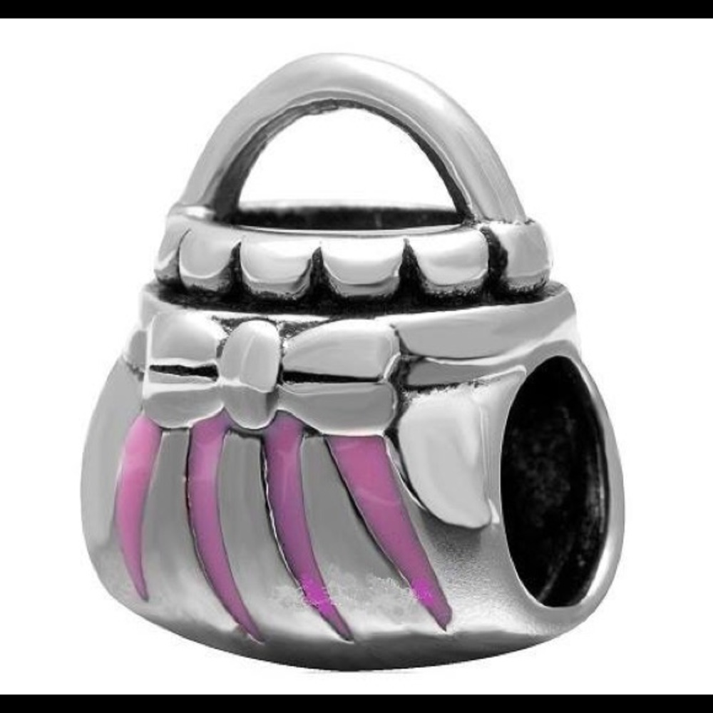Sterling Silver Purse Charm with pink enamel